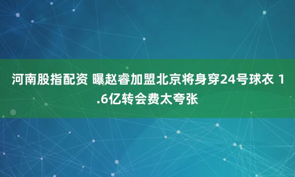 河南股指配资 曝赵睿加盟北京将身穿24号球衣 1.6亿转会费太夸张
